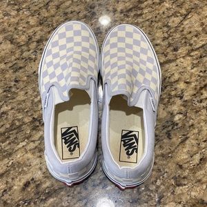 purple checkered slip on vans